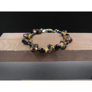 7" Silver Tone Faux Stone Black Bracelet Vintage Elegant Beautiful Everyday